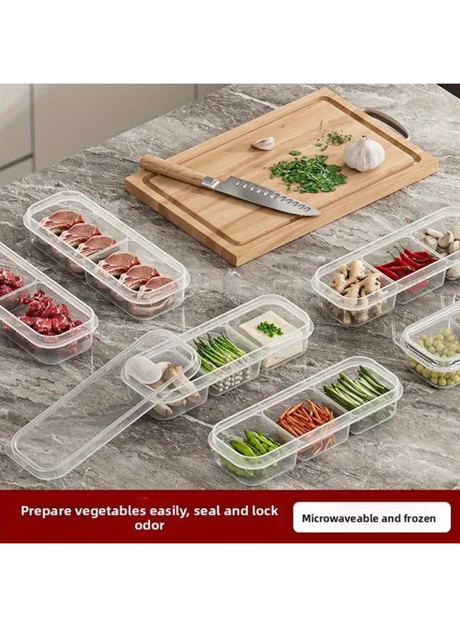 5Pcs Two Part Grid Clear Plastic Food Storage Containers Stackable Fridge Organizer - Image 2